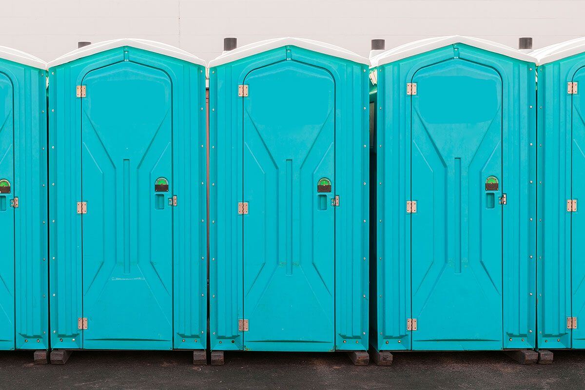 Industrial portable restroom units at a plant in Stuttgart, Arkansas