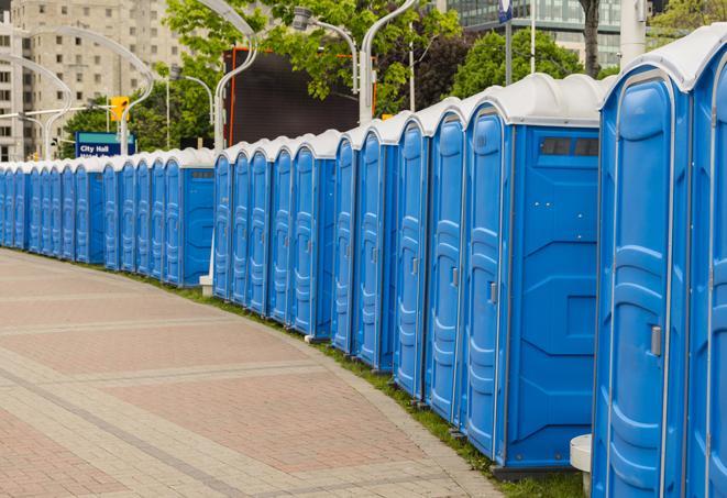 Seasonal porta potty units set up at a Stuttgart, Arkansas venue